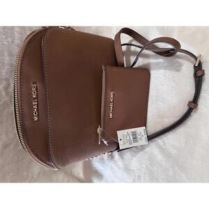 Michael Kors Brown Leather Crossbody Handbag with Matching Cardholder